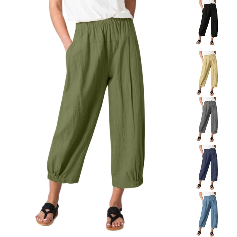 

Ladies Casual Cropped Pants Summer-Capri Pants High Waisted Wide Leg Yoga Pants