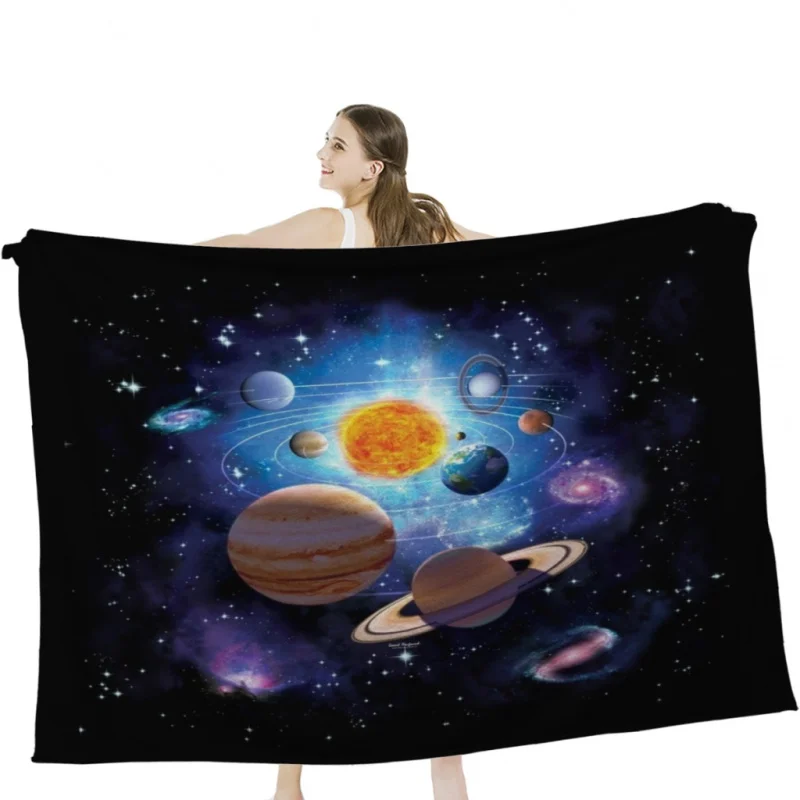 

Solar System Throw Blanket Airplane Travel Decoration Soft Warm Bedspread