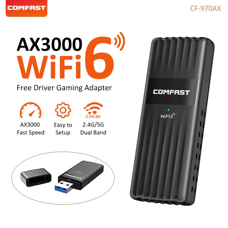 WiFi 6 AX3000 USB адаптер 3000 Мбит/с двухдиапазонный 2,4G/5 ГГц Беспроводная игровая сетевая карта Wi-Fi донгл для ПК ноутбука Win10/11 драйвер бесплатно