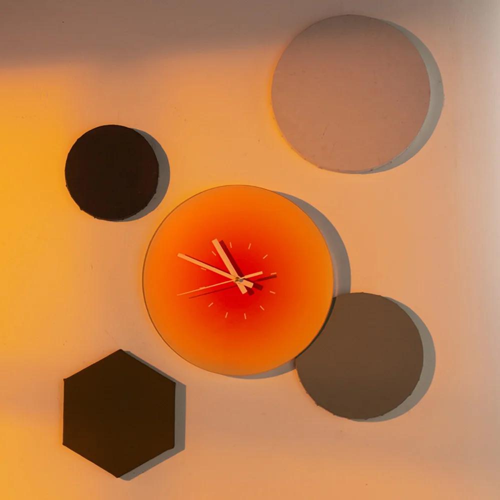 

Nordic Sunset Wall Clock Celebrity Ins Light Luxury Living Room Punch-free Creative Decoration Mute Simple Glass Clock 12/14Inch