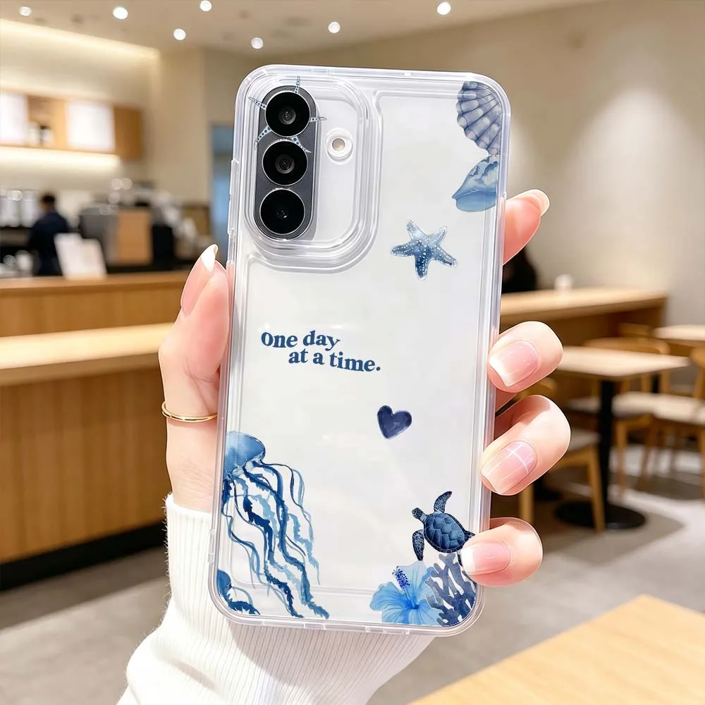 Фото Чехол для телефона с узором «Морской мир» для Samsung Galaxy A71 A57 A56 A55 A54 A53 A51 A17 A16 A07 A06 A05, прозрачный чехол №3