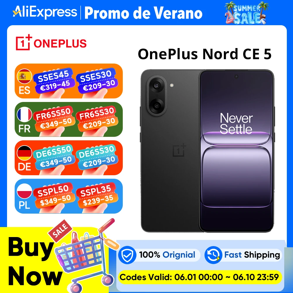 Global version samrtphone OnePlus Nord CE 5 5G 8GB+256GB 7100mAh 80W 50MP EIS+OIS Camera Android 15 WiFi 6