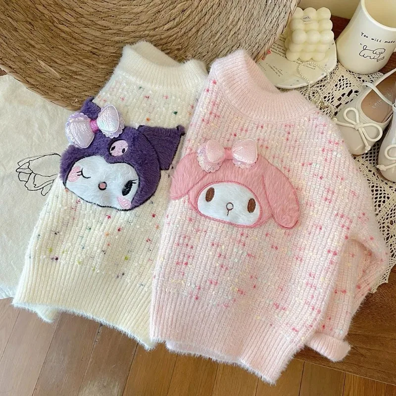 Милый зимний вязаный свитер Kuromi с рисунком Kawaii Sanrio My Melody Plus бархатный утолщенный