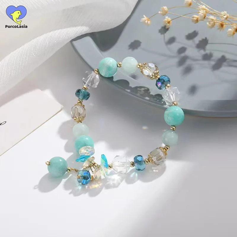 

Crystal Stone Beaded Blue Fantecy Spring Summer Bracelet for Women Fashion Charm Bling Elastic Rope Bangle Girls Banquet Jewelry