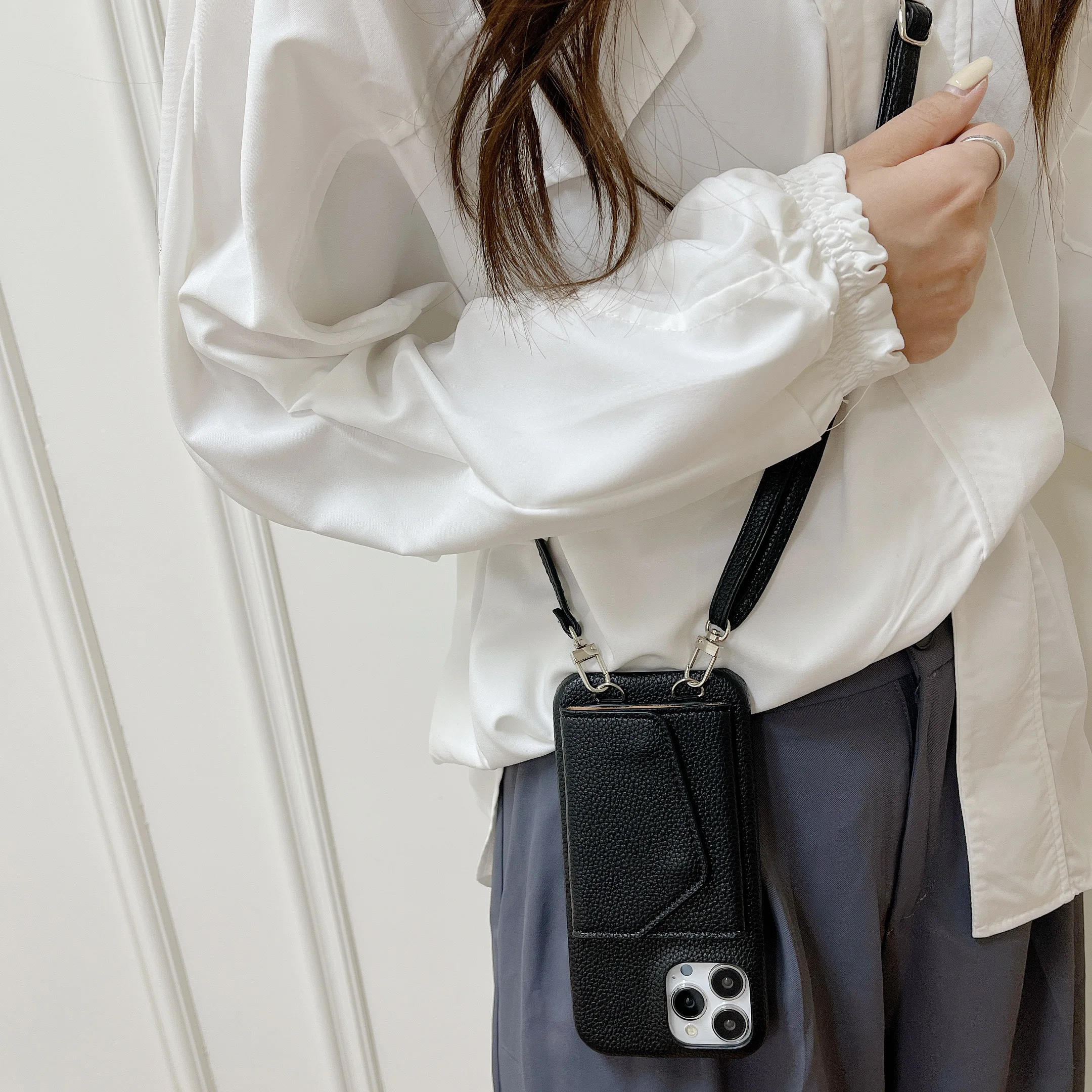 Necklace Lanyard Strap Chain Phone Case For iPhone 13 Pro Max 12 11 14 XS X XR Mini SE 7 8 Plus leather rope Cover Card packa