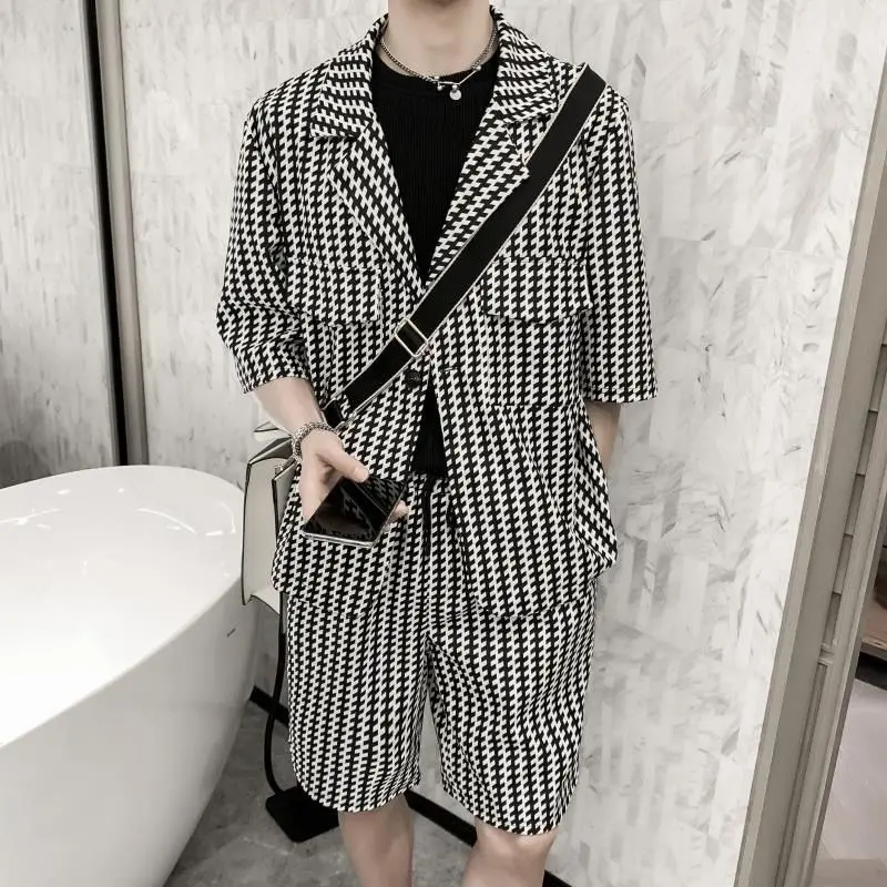 

Blazers Handsome Summer Shorts Knee-length 2 Pcs Outfits Streetwear Casual Fashion Korean Clothing Popular