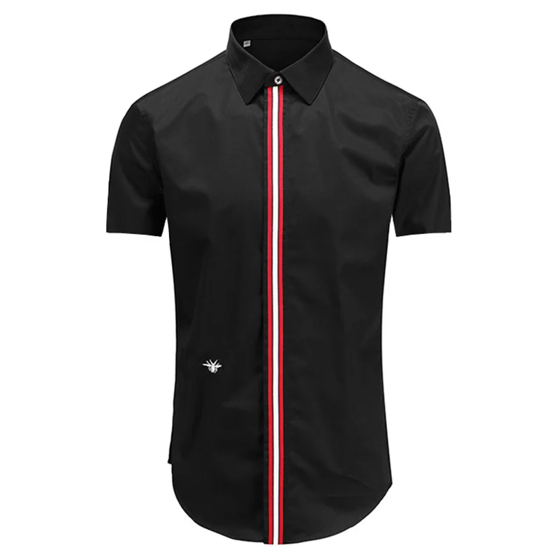 

2023 Luxury Men New Classic Embroidered bee stripe Ribbon Fashion Cotton Casual Shirts Shirt High Quality Short Sleeves A65