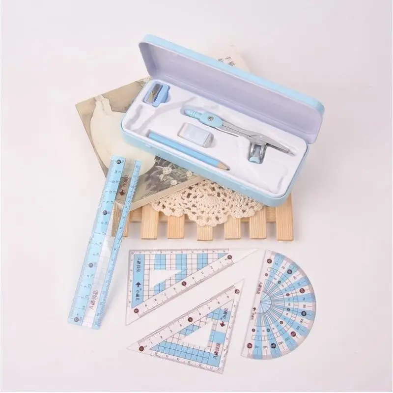 

8pcs Pencil Compass Set Iron Box Packaging Zinc Alloy Compasses for School Students Tool