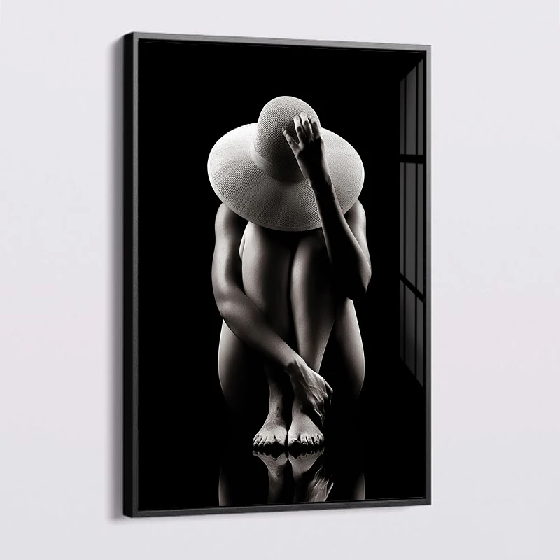 

Sexy Woman In Hat Black & White Figure Picture Photo Wall Art Canvas Painting Modern Art Living Room Wall Decorative Painting