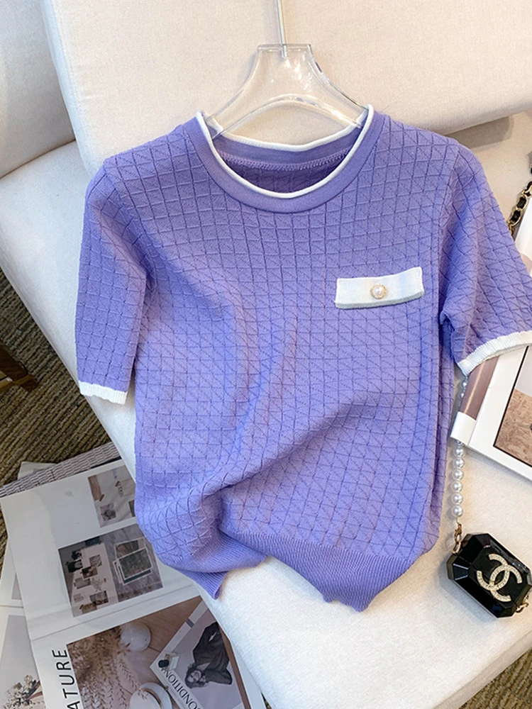 

2023 Summer New Ice Silk Knitted Top for Women
