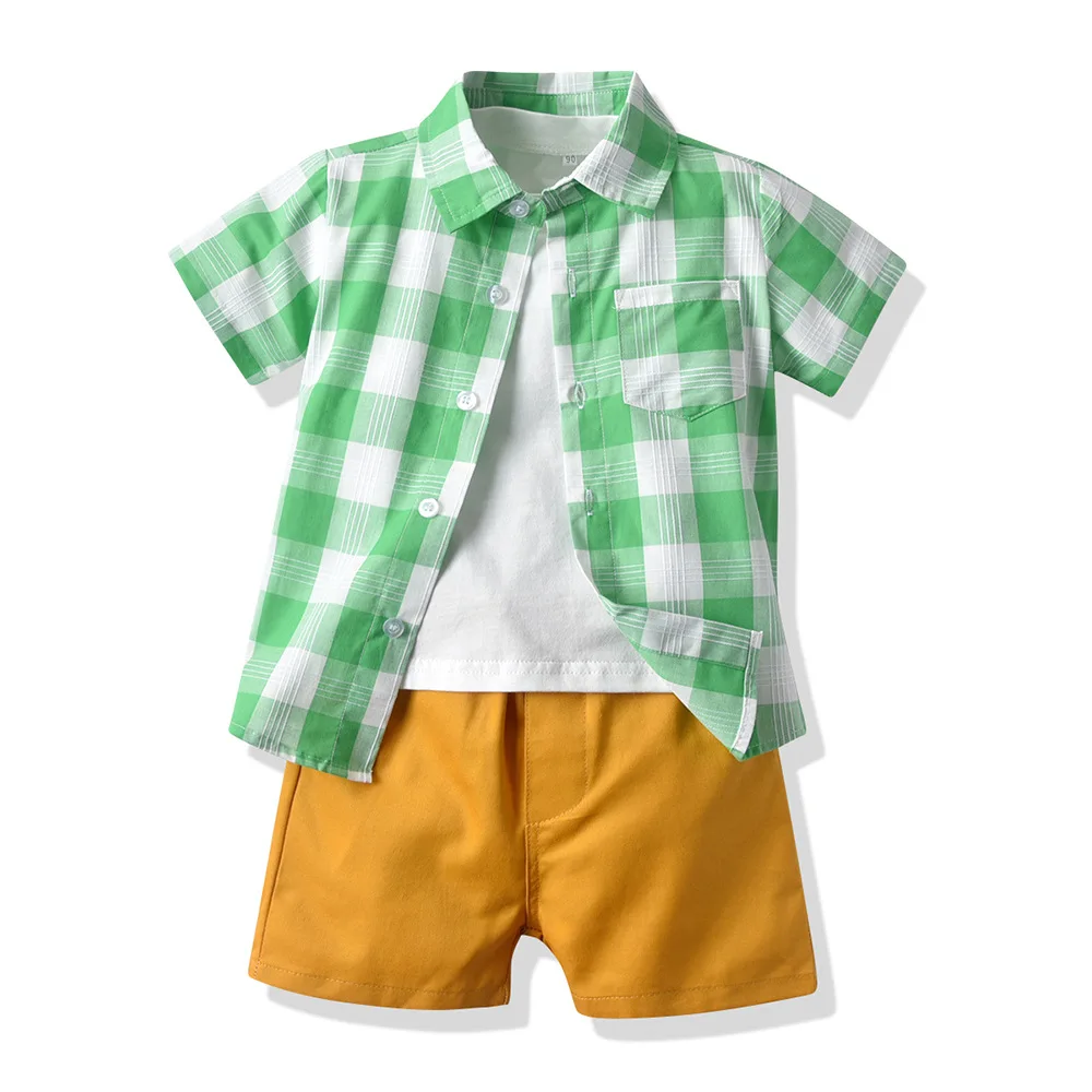 

Kids Boy Summer Clothes Outfits Cotton Boy 3pcs Set T-shirt+blouse+Shorts 6M To 6years Old Children Summer Sets Outwear Clothes