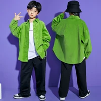 kid kpop hip hop clothing green oversized shirt tank top black streetwear baggy pants for girl boy jazz dance costume clothes