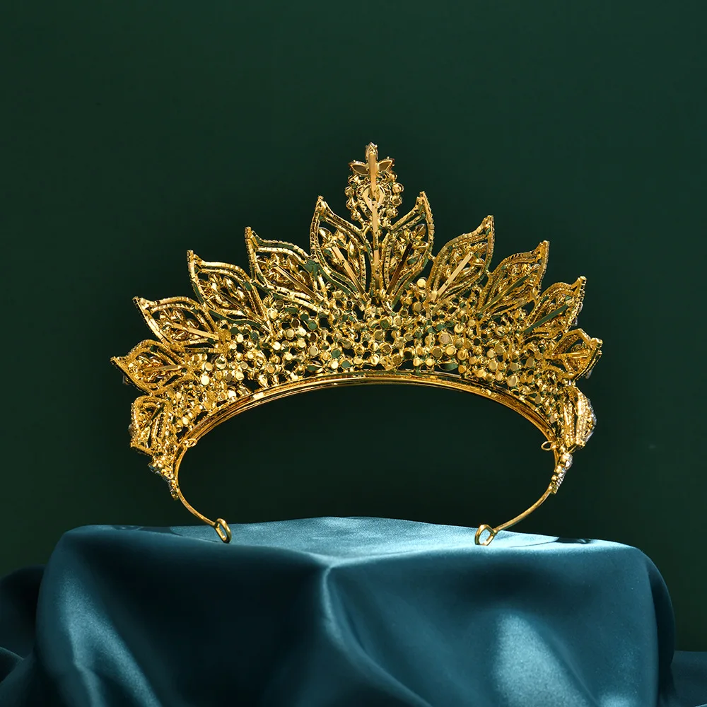 New AAA Zircon Gold CZ Tiara Wedding Crown Headpieces for Bride Luxury Bridal Hair Accessories