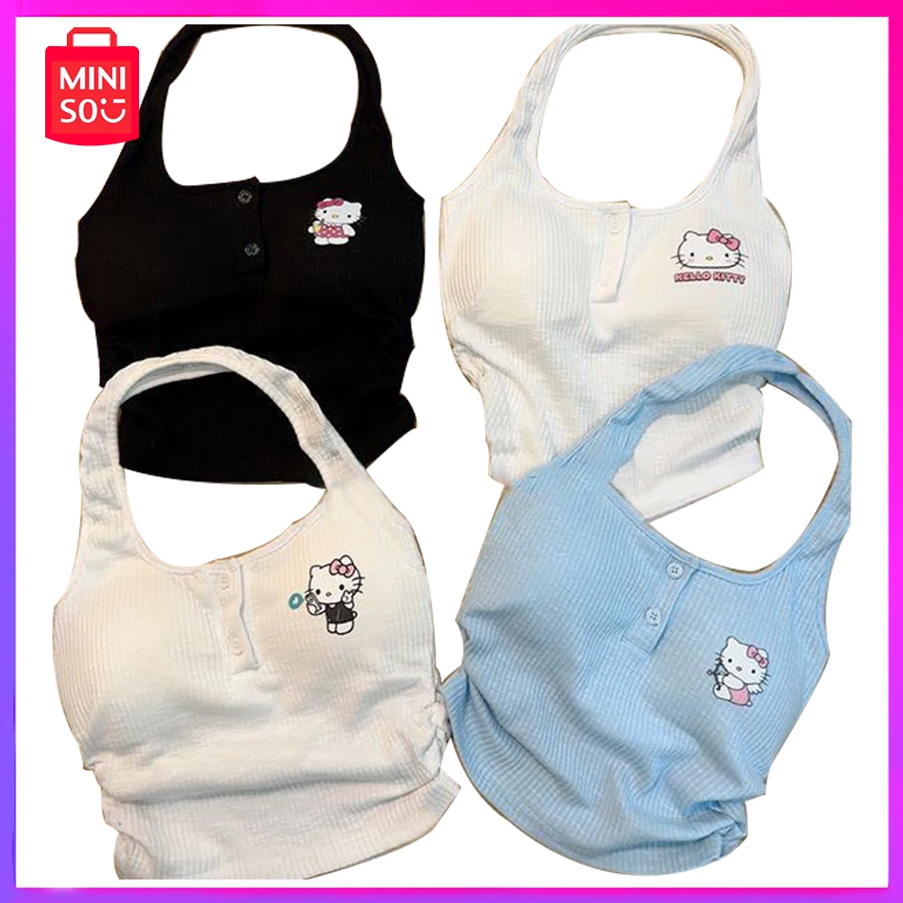 

Miniso Hello Kitty Camisole Women New Spring and Summer Pure Lust Hottie Knitted Inner Layered Shirt Top Christmas Birthday Gift