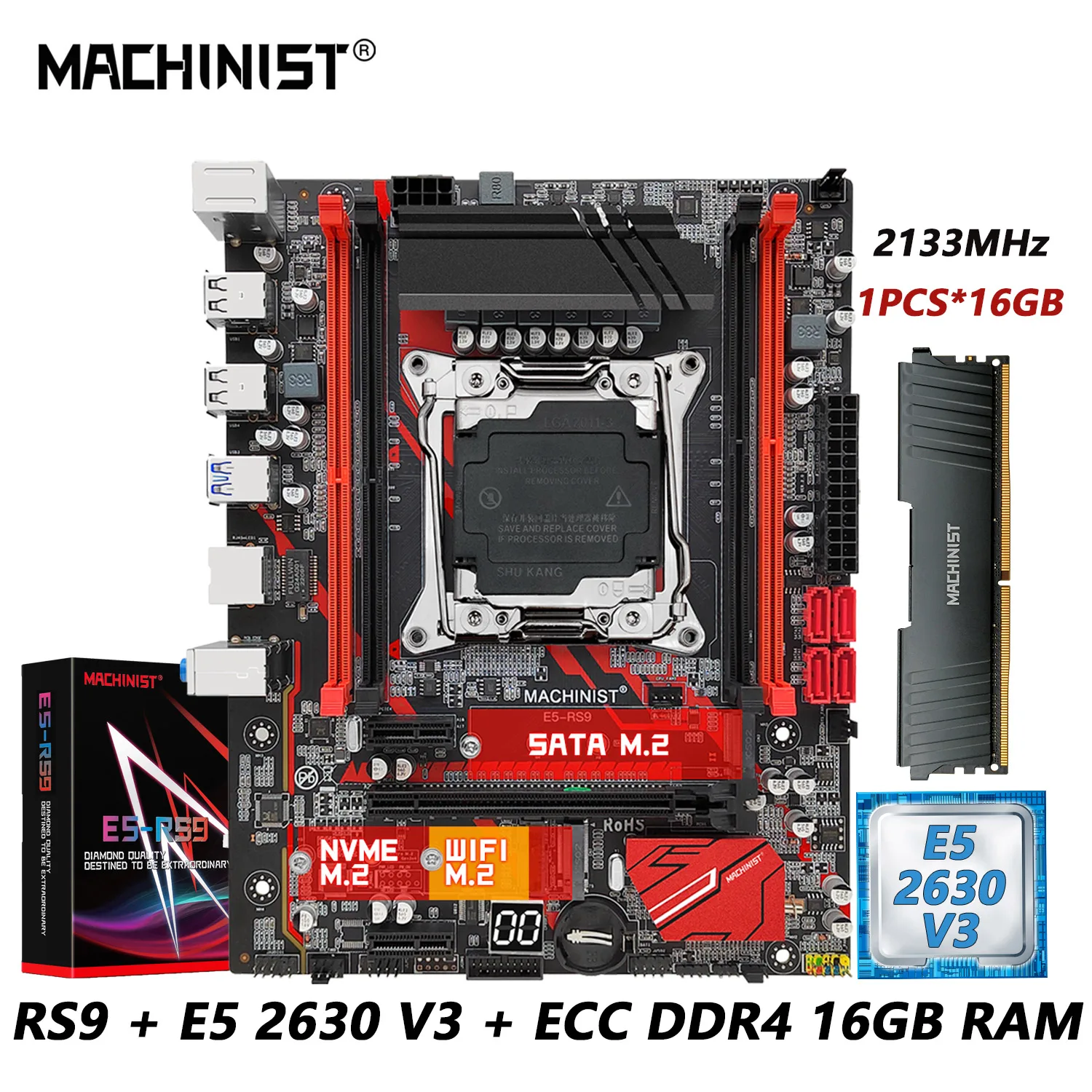 

MACHINIST X99 Kit Motherboard Xeon with E5 2630 V3 CPU Processor LGA 2011-3 Set DDR4 ECC 16GB RAM Memory M-ATX NVME M.2 USB RS9