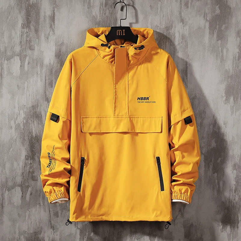 Мужская ветровка с капюшоном желтая осенняя куртка в стиле хип-хоп пальто