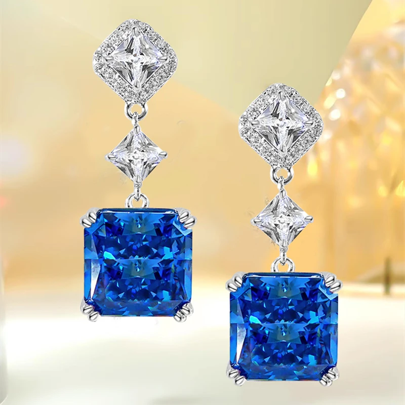 

SpringLady Luxury 925 Sterling Silver Princess Cut 5 CT Sapphire Amethyst Citrine Gemstone Sparkling Drop Earrings Jewelry