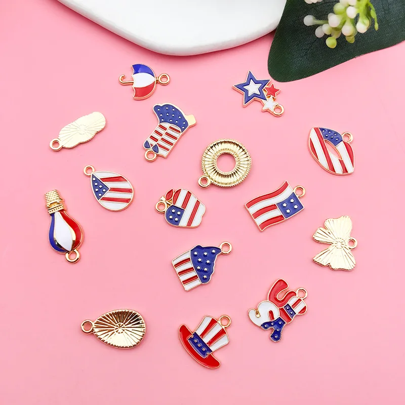 30pcs/Lot Mixed American Independence Day Flag Charms Pendants DIY Earring Necklace Jewelry Making Accessories Wholesale