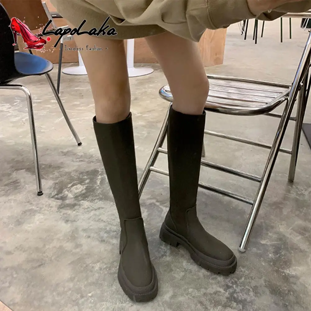 LapoLaka  2022 Hot Fashion Chelsea Boots Thick Heel Knee High Boots Premium Comfort British Style Smoke Boots Winter Women Boots