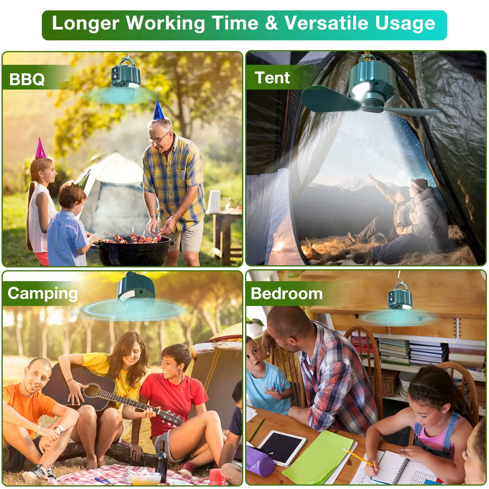 Светодиодный потолочный вентилятор для кемпинга 5200 мАч