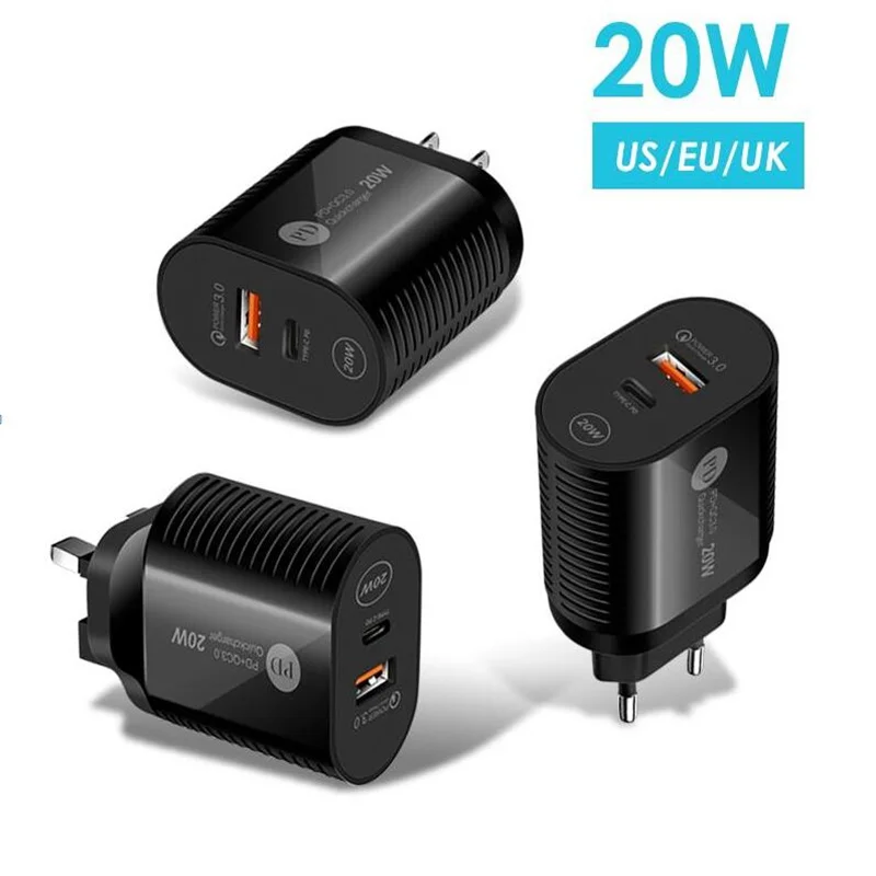 

200pcs 20W PD Type c Qc3.0 Wall Charger Eu US AC Home Travel Charger Adapters For IPad Iphone x xs max 11 12 13 Huawei Samsung