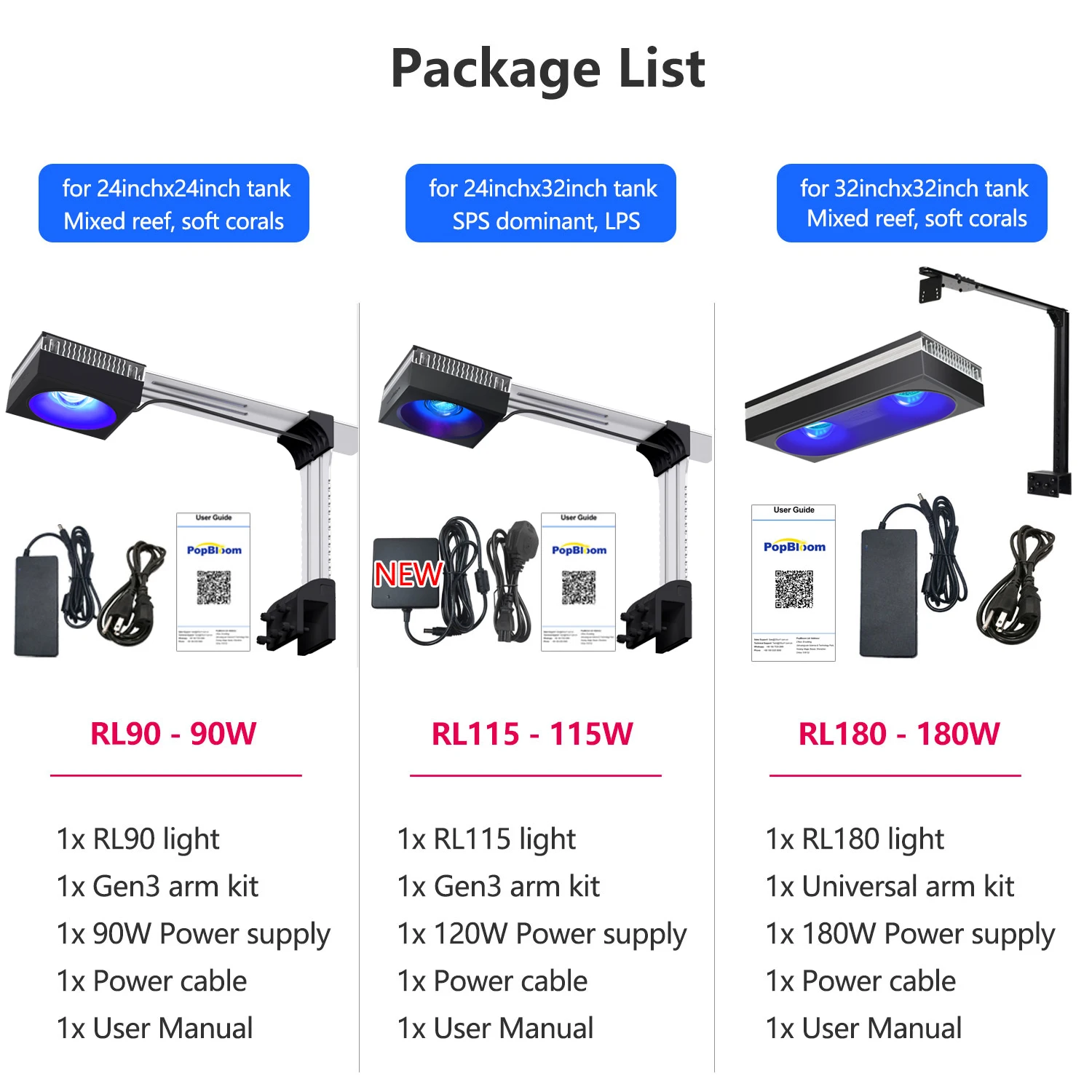 Светодиодный светильник PopBloom Reef LED RL90 WiFi для морского аквариума с кораллами, 90 Вт, 120 Вт, 180 Вт (art.: 3920dcfb25b7d) - 3920dcfb25b7d