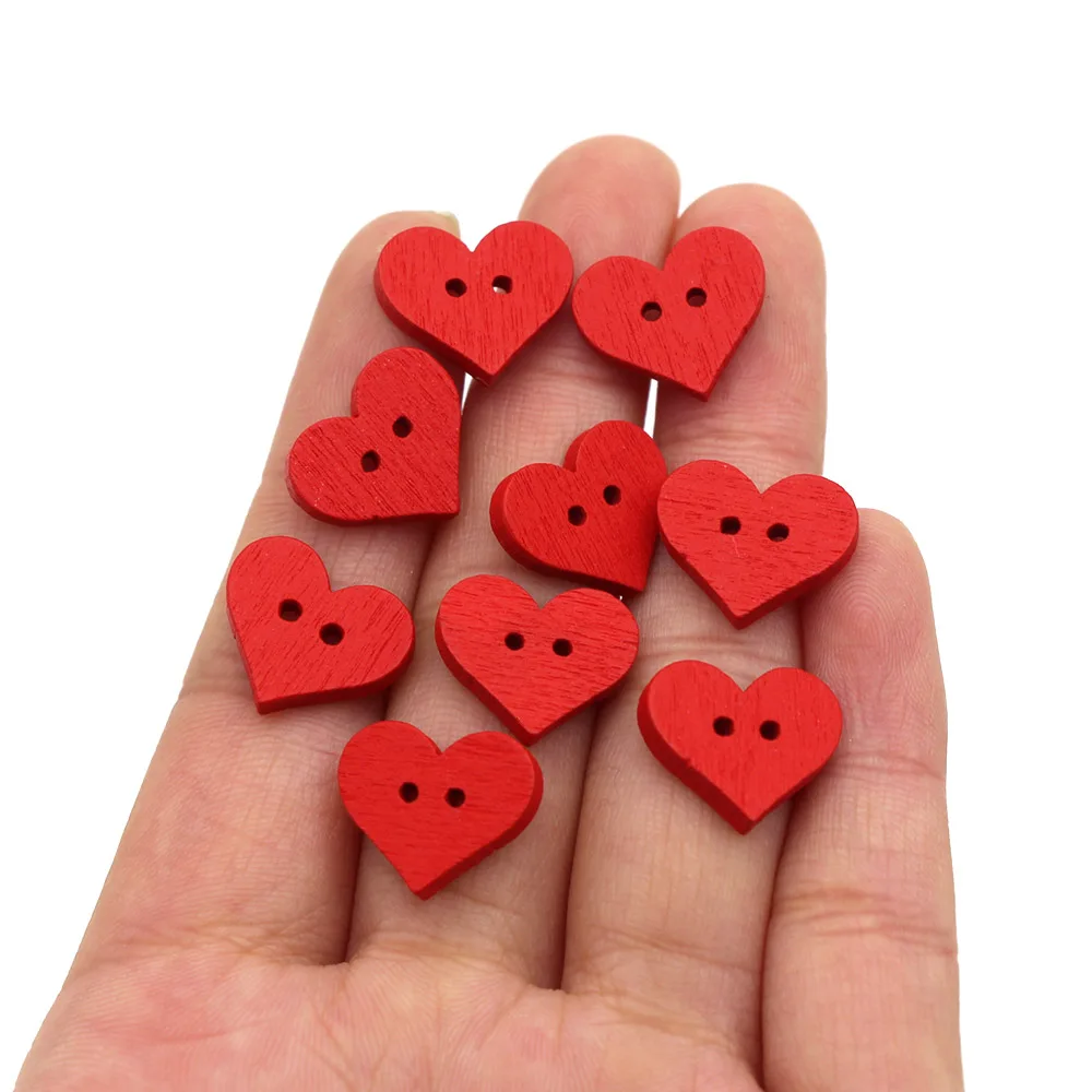 Декоративные пуговицы с красным сердцем деревянные 2 отверстиями для одежды
