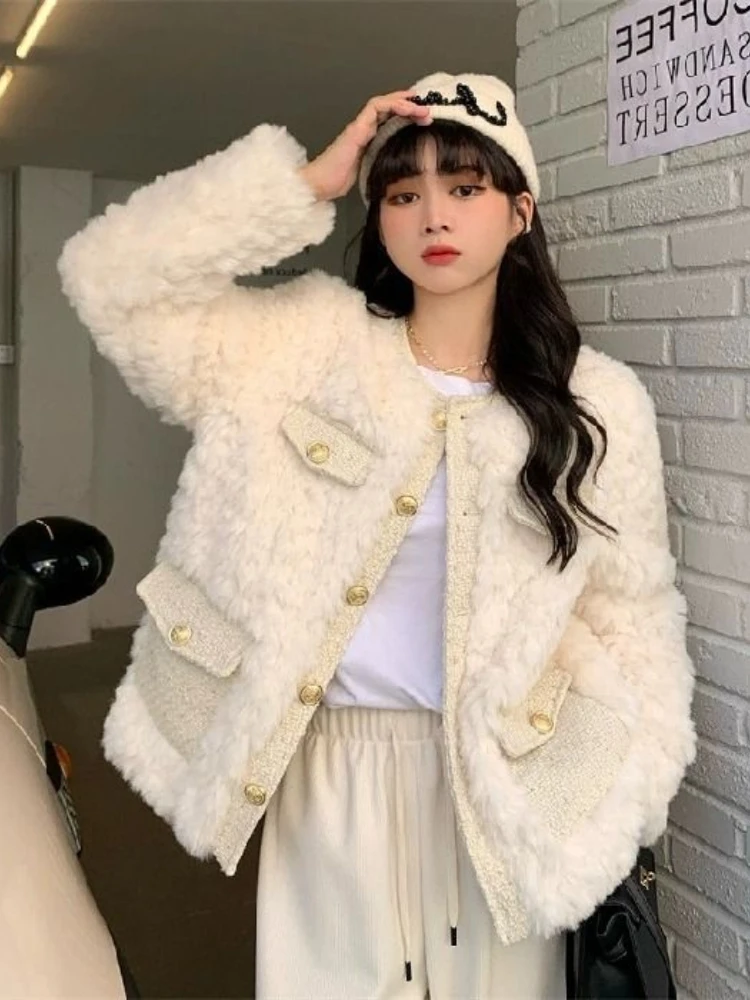 Осенне-зимняя модная новая женская куртка теплая и элегантная флисовая с мехом