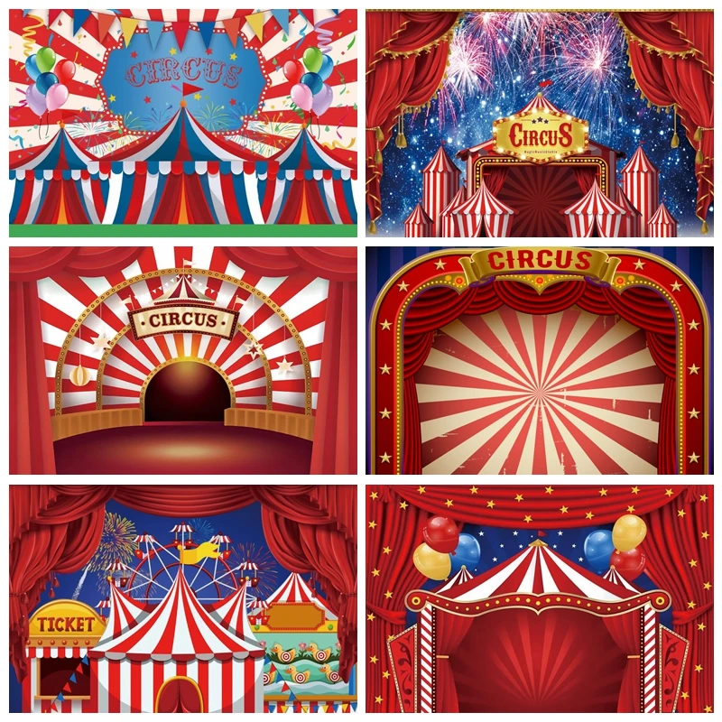 

Circus Baby Birthday Photography Backdrop Photocall Balloon Elephant Party Decor Photographic Background Photo Studio Photozone