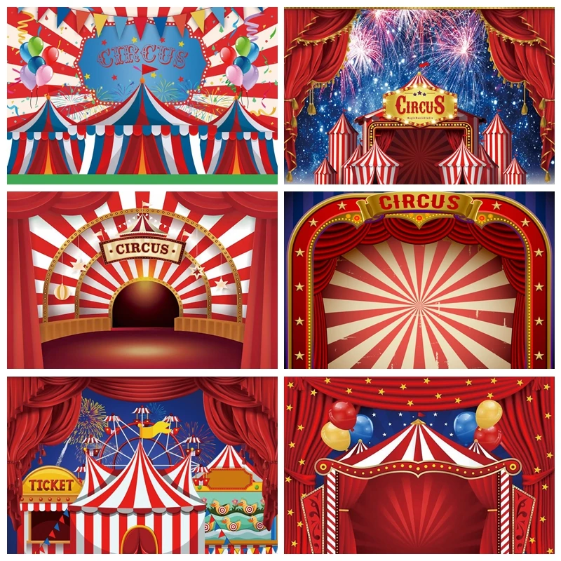 Circus Baby Birthday Photography Backdrop Photocall Balloon Elephant Party Decor Photographic Background Photo Studio Photozone