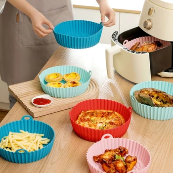 AirFryer Silicone Pot Square Air Fryers Oven Baking Tray Bread Fried Chicken Pizza Basket Mat Replacemen Grill Pan Accessories 1