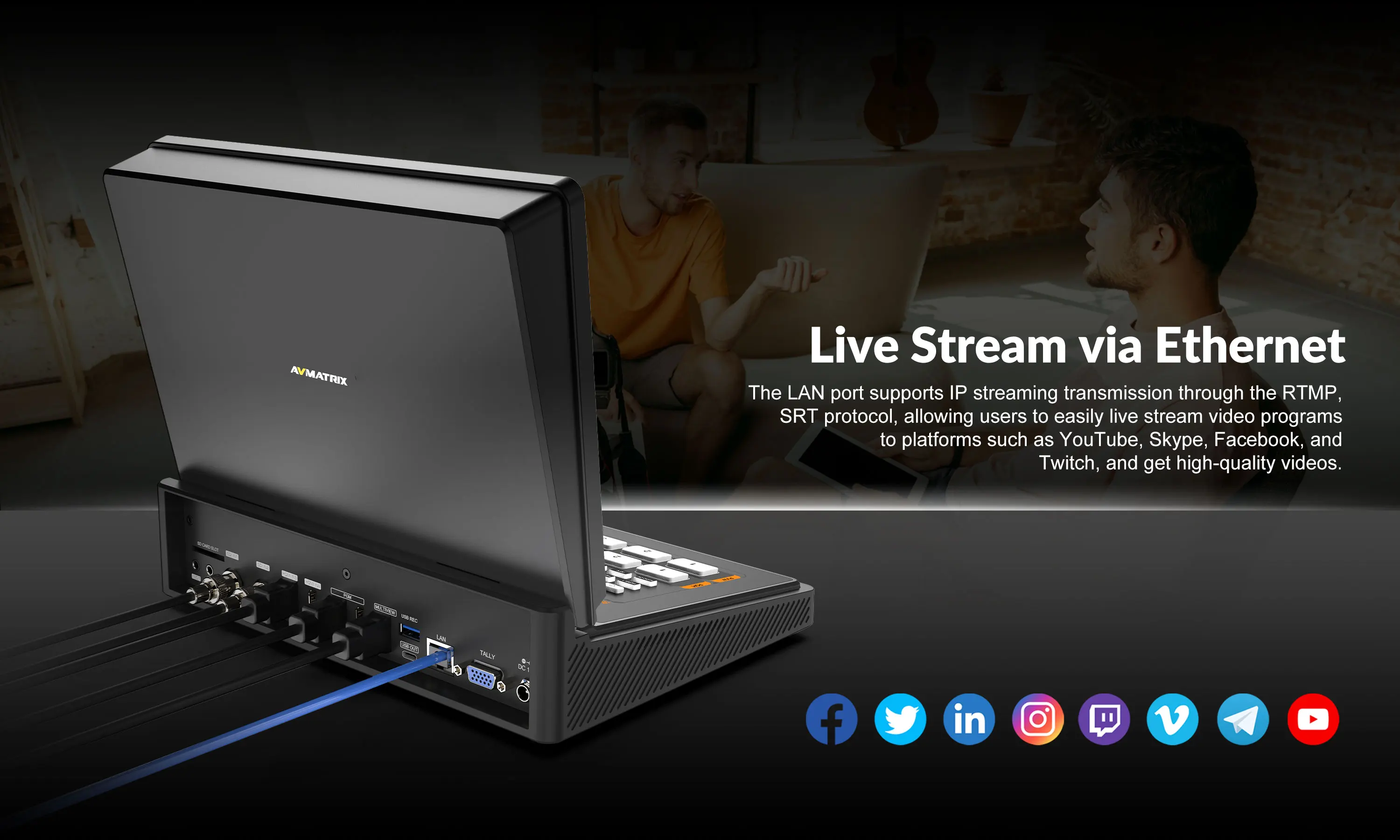 Фото Отличный видеомикшер AVMATRIX Shark S4 Plus с 4-канальным SDI/HDMI, 10,1-дюймовым LCD-экраном, поддержкой RTMP/SRT, для прямой трансляции и записи, портативный. №4