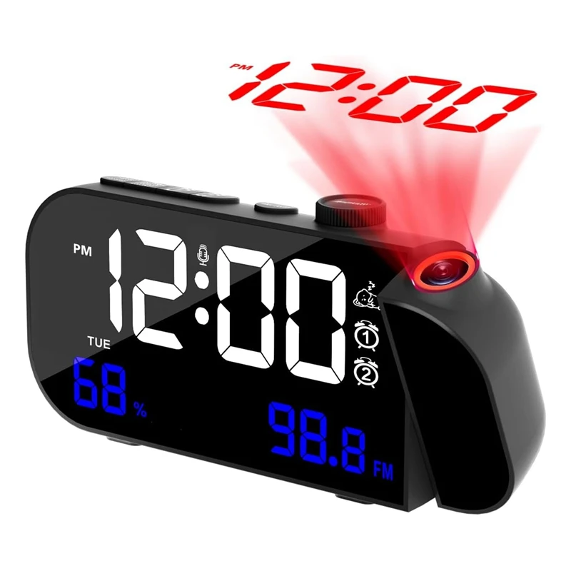 

Projection Alarm Clock,Digital Clock With 180° Rotatable Projector And Infinitely Brightness Dimmer And Voice