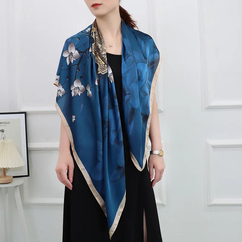 

Большой Шелковый атласный шарф для женщин, квадратный платок, Женская шаль, хиджаб, палантины, Пашмина, шарфы-пончо, 110*110