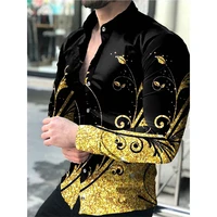 social luxury men shirts turn down collar buttoned shirt casual rose print long sleeve tops mens clothes slim fit party cardigan