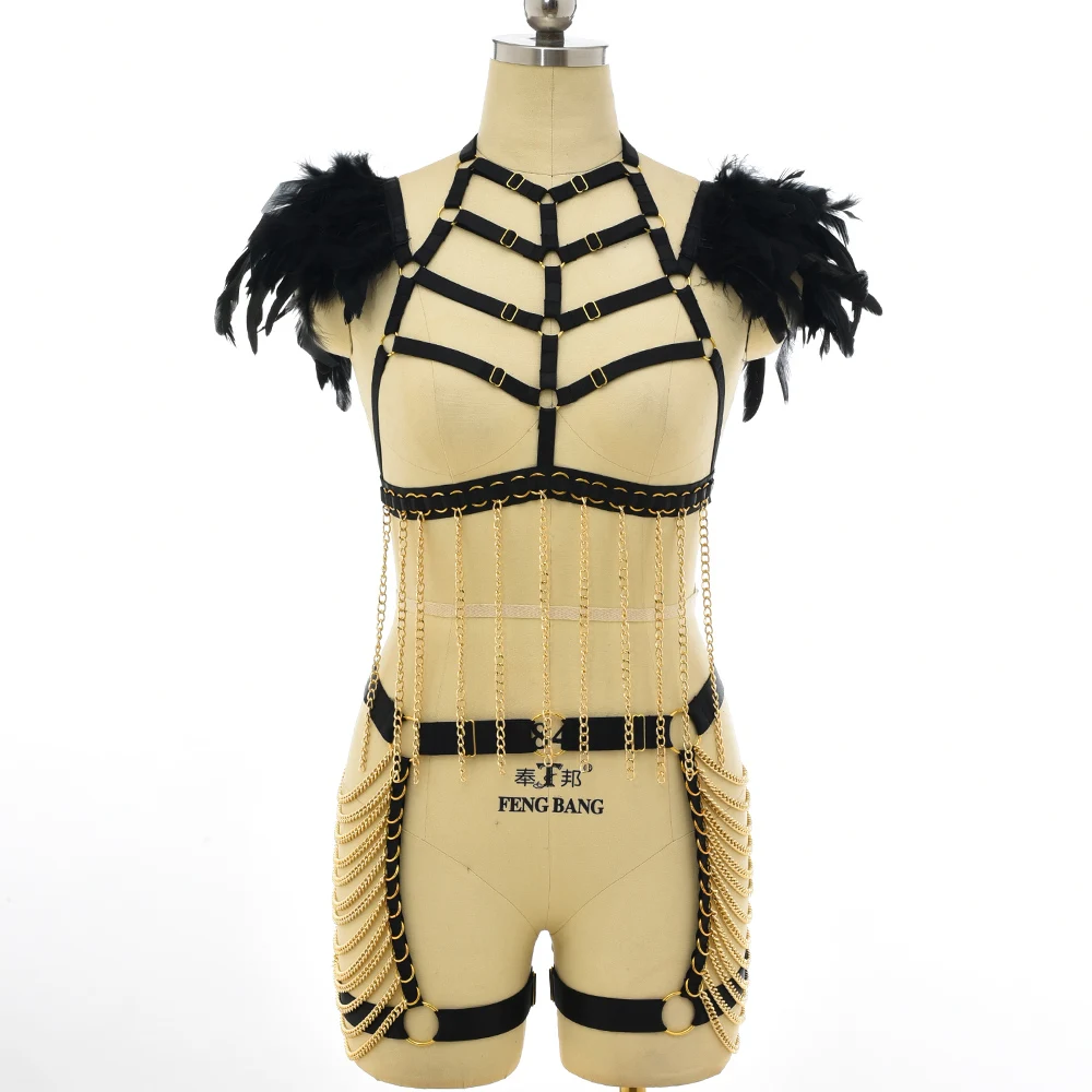 Короткий топ с кисточками и цепочкой перьями боди-клетка бюстгальтер Женский