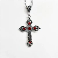 large baroque christian cross necklace with red crystals gothic cross and easter jewelry womens prayer amulet necklace