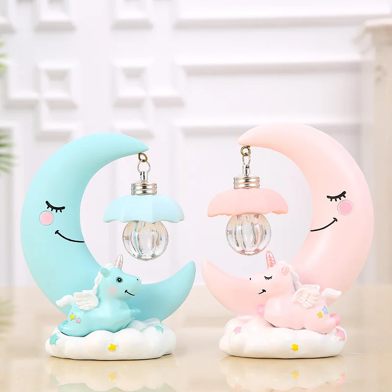 

Small night light girl heart ins unicorn moon light home decoration resin crafts for classmates birthday gifts