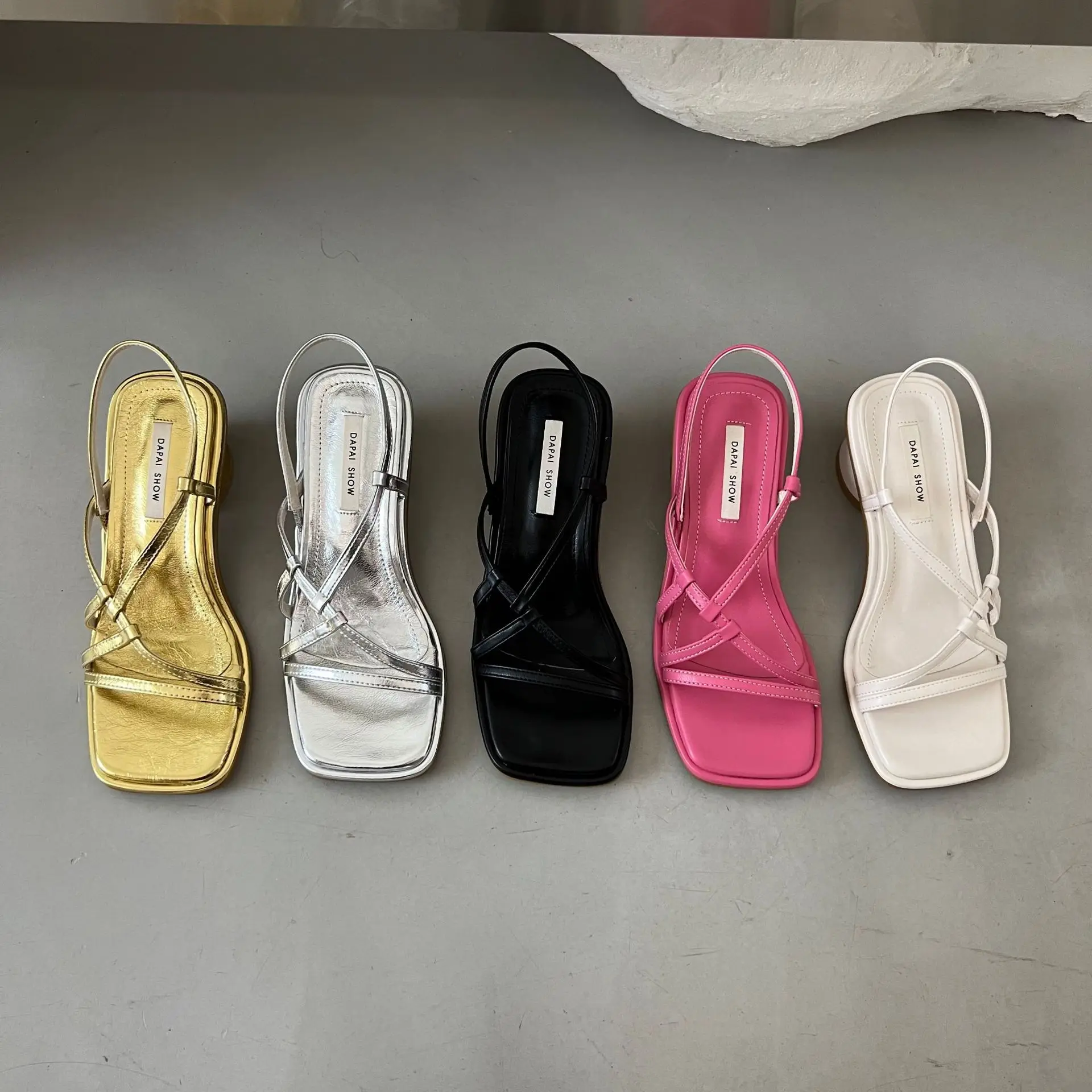 

2022 Summer Roman Sandals Buckle Strap Square Toe High Heels Comfort Shoes for Women Suit Female Beige Gladiator High-heeled Ope