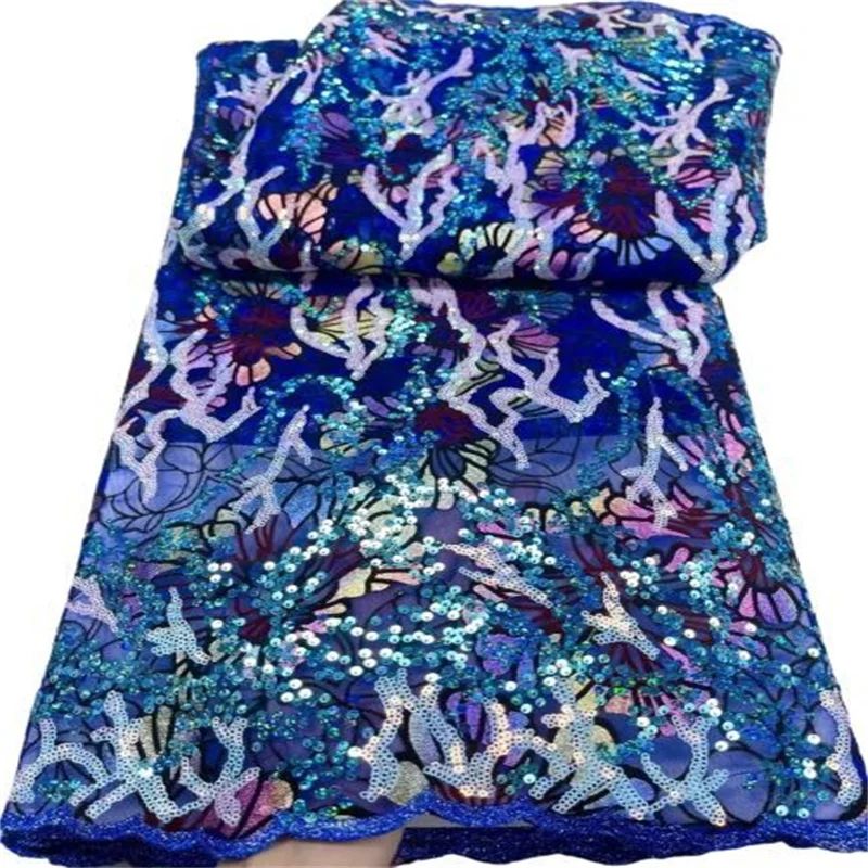 

Фиолетовая новейшая вышивка, африканская Кружевная Ткань 5 ярдов, высокое качество, нигерийские женские свадебные флокированные французск...