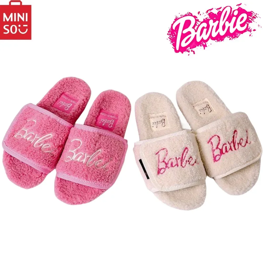 

Miniso серия Барби аниме кавайные женские хлопковые тапочки осень-зима Нескользящие износостойкие удобные с плоским основанием