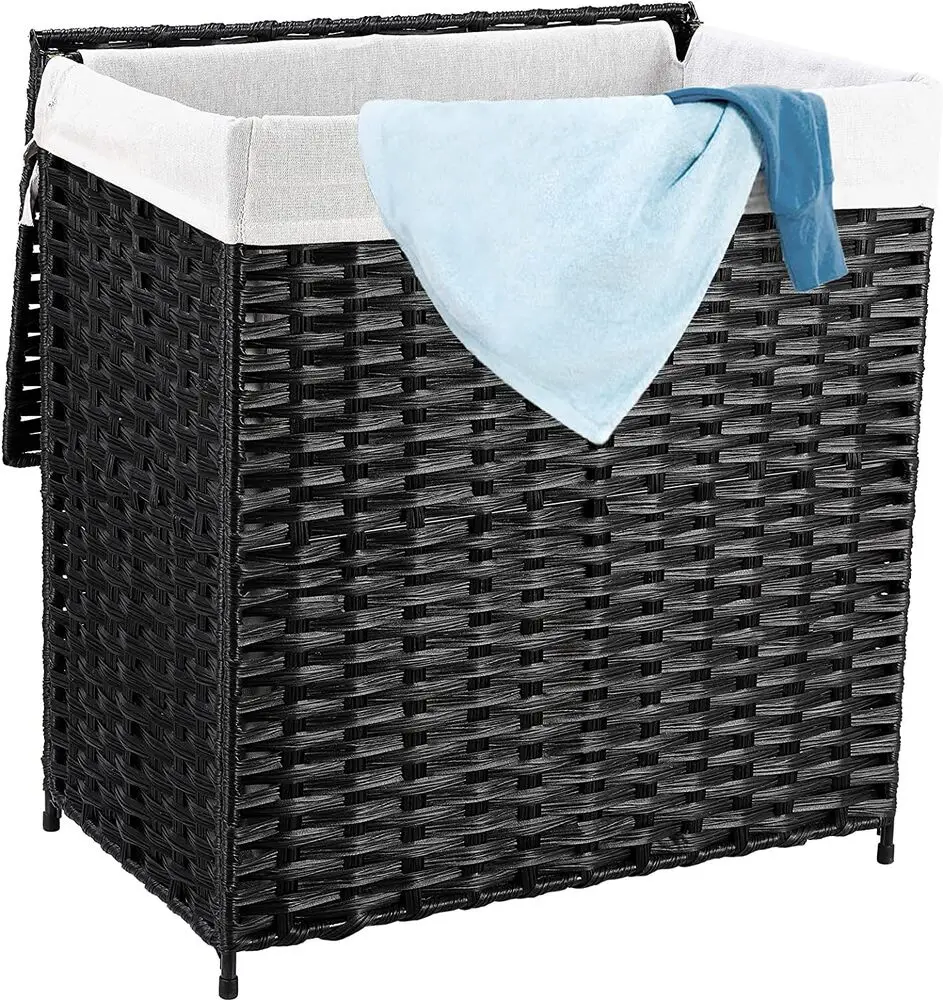 Collapsible W/ Lid, Divided Clothes Hamper, Laundry Basket