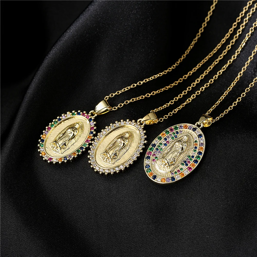

Crystal Pendant W0men Copper Micro Inlaid Zircon Religious Jewelry Gold Necklace Maria Pendant Stainless Steel Pendants Crystals