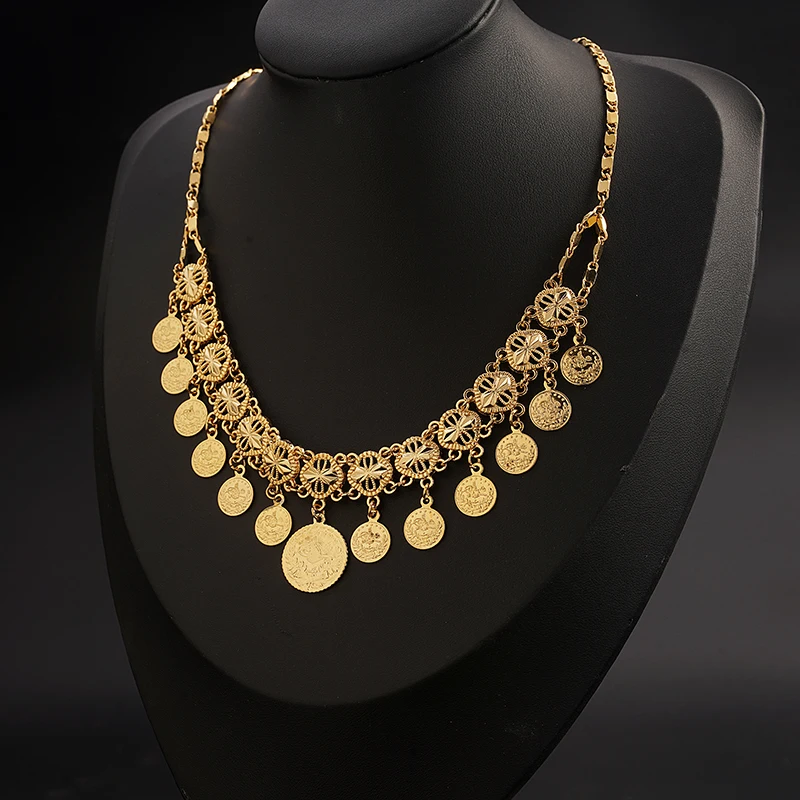 

New Muslim Arab Islamic Necklace Long Gold Beaded Chain Turkish Kurdish Bracelet Allah Jewelry Set High Quality Fadeless
