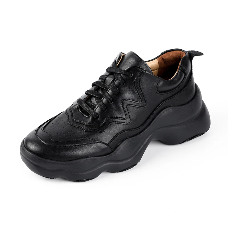 Wayne Flex Women's Genuine Leather White Daddy Shoes  Thick Sole Comfortable Casual Elevated Sports  Female 0861