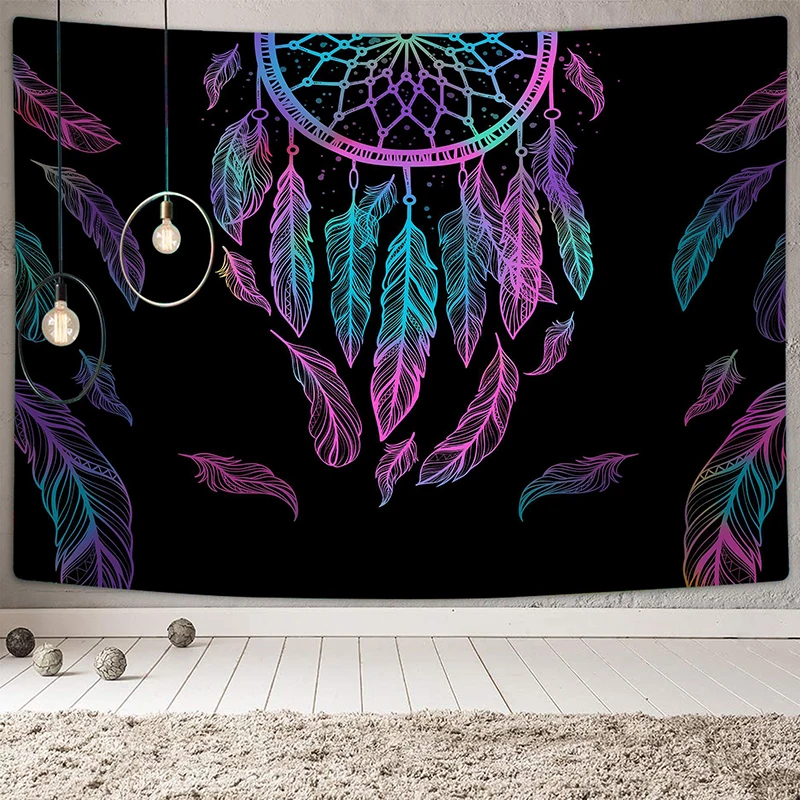 

Tapestry Psychedelic Moon Dreamcatcher Feather Background Cloth Ins Boho Mandala Decorative Wall Tapestries Room Home Decoracion