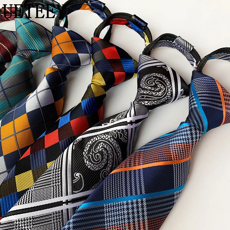 

46*7cm High-end Suit Business Zipper Tie for Man 1200 Pins Polyester Paisley Neck Tie Striped Solid Color Grid Flower Neck Ties