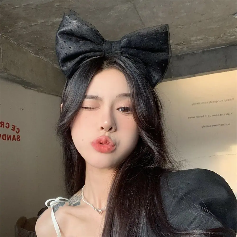 

Ободок для волос кружевной в горошек с большим бантом, 2022