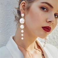 new fashion baroque geometric round pearl beaded pendant metal luxurious long earrings for women wedding jewelry accessories ins