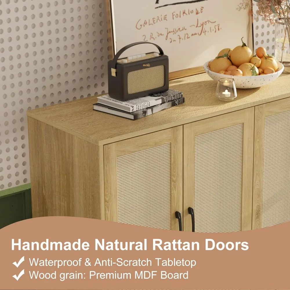 Шкаф для хранения с отделкой из ротанга-буфет 4 дверцами Стеллаж полками ванной